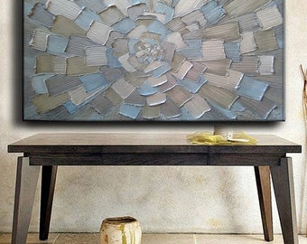 SALE 56 x 30 Custom Original Abstract Heavy Texture Beige Neutrals Gray Silver Ivory Modern Oil Painting by Je Hlobik