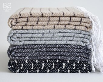 NEW / SALE 50 OFF/ BathStyle / Turkish Beach-Bath Towel Peshtemal / Black-Drak Gray-Gray-Beige
