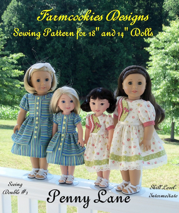 2 Sizes! PDF Sewing Pattern: Penny Lane/ Sewing Pattern for BOTH 18" American Girl and 14" Wellie Wishers®