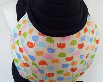 MEI TAI Baby Carrier / Sling / Reversible / Funky Elephants with Black / in leg cut model