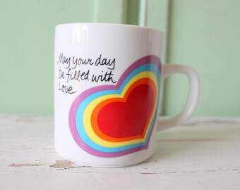 Vintage RAINBOW MUG.....coffee. tea. colorful. rainbow. retro housewares. kitsch. 80s housewares. gift. kitchen. drink.
