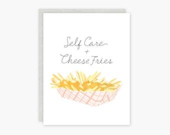 Self Care + Cheese Fries card - pink, yellow