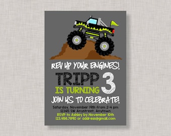 Monster Truck Invitation, Monster Truck Birthday Invitation, Monster Truck Birthday, Monster Truck Party, Truck Invitation, Truck Birthday