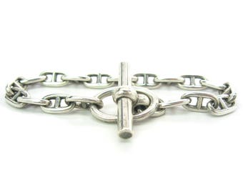Hermès Sterling Silver Anchor Chain Bracelet. Iconic 1930s Design. Chaîne d'ancre. French High Fashion. Hallmarked Vintage Jewelry