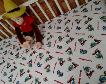 Curious George . Baby Crib or Toddler Bed Cotton Fitted Sheet