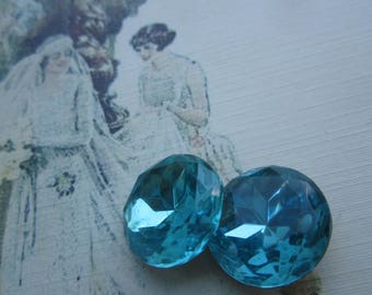 Czech Vintage 18mm Aqua Glass Gems Doublet Gems 2Pcs.