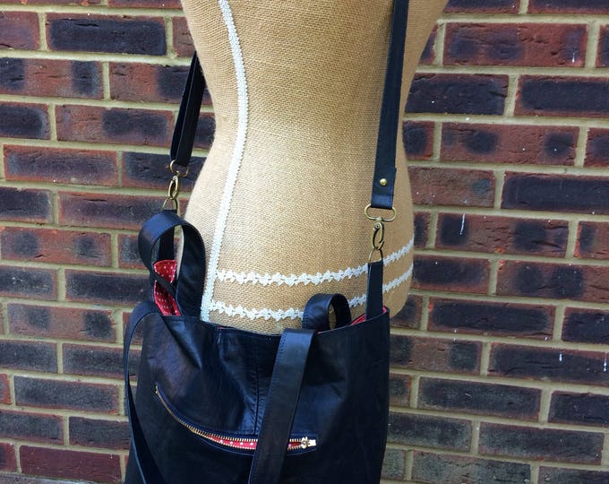 Recycled leather bag - Navy leather handbag - shoulder - crossbody - handheld - multi purpose.