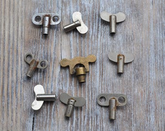 Vintage Soviet Russian alarm clock winding keys.Set of 9.