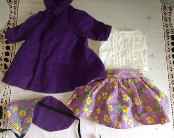 Vintage 1950s Shirley Temple Doll 17" Purple Outfit With Coat Clothes Four Pieces Vintage Mommy Made Vinyl Shirley Temple