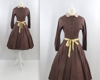 SALE Jack Liebman 1950s Dress - Vintage 50s Full Skirt Cocktail Dress w/ Peter Pan Collar in xSmall Small