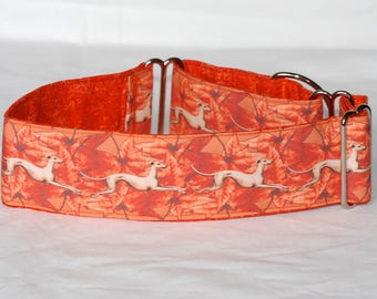 2" Martingale Dog Collar Running Greyhounds on Autumn Leaves
