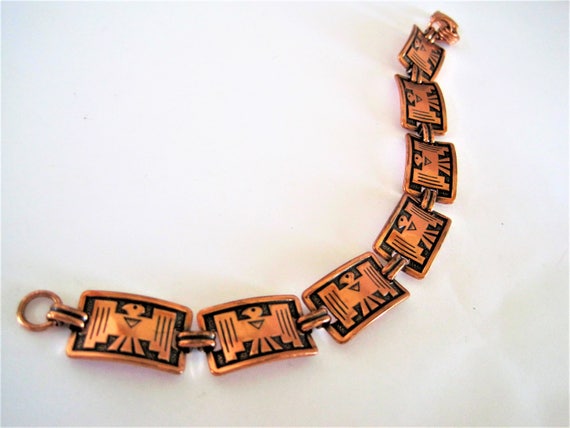 Copper Bracelet - Thunderbird Native American -Copper Links - Mid Century Geometric -