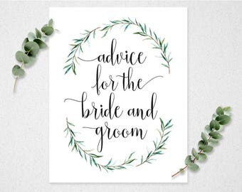Advice for the Bride And Groom Sign // Eucalyptus Wreath // INSTANT DOWNLOAD // 8x10 // Bridal Shower // Wedding // Printable // #PBP95