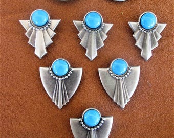 Southwestern Silver Button Covers Set of 8 Turquoise Cabachon Shirt Accessory Vintage Unisex Jewelry Gift