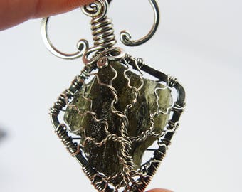 Moldavite Tree of life pendant 'Fire stone sterling silver Moldavite pendant gift - Moldavite necklace - jewelry - Yggdrasil - Family tree
