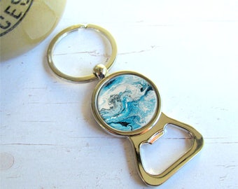 Bottle Opener Keychain - Marble Design Keychain - Gift For Him