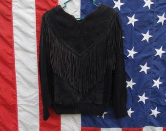 Black Suede Fringe Sweater