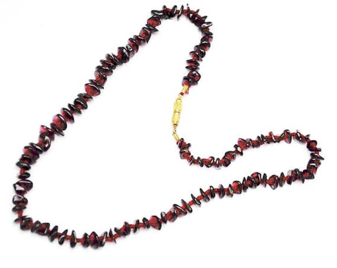 Garnet Rhodolite Bead Necklace - Red gemstone - Hand Knotted - polished garnet chip