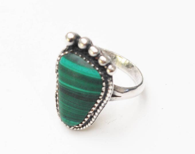 Sterling Malachite Ring - Foot - Green Gemstone - Size 9 ring - bare foot ring