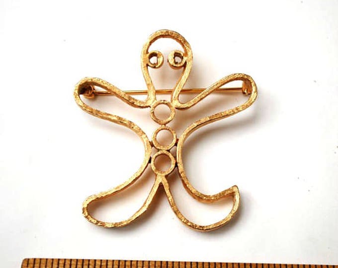 Gold Man Brooch - Gingerbread Man Pin - Christmas brooch - Holiday - figurine brooch