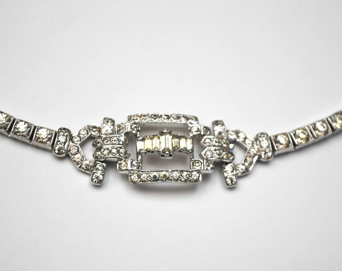 Otis Sterling Rhinestone Bracelet - Art DEco - Clear crystal stones -sterling silver - channel set - Signed - Tennis Bracelet