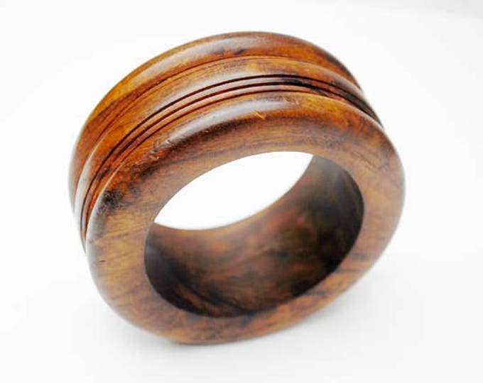 Large Chunky Wood Bangle - Dark cherry Wood - Boho - wide bracelet