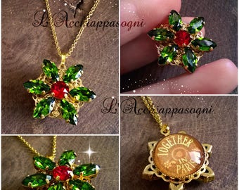 NEW Anastasia Together In Paris Necklace - Anastasia cosplay - miniature - Once Upon a Dicember - Romanov - brass flower - OLIVINE green