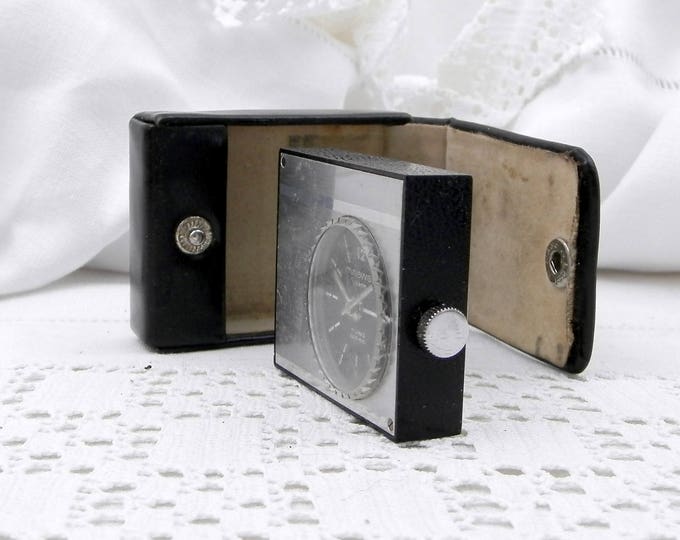 Small Working Vintage Mid Century 1960s Swiss 17 Jewel Mechanical Travel Alarm Clock Miniswiss with Black Case, Wind-up Clock Switzerland Small Working Vintage Mid Century 1960s Swiss 17 Jewel Mechanical Travel Alarm Clock Miniswiss with Black Case, Wind-up Clock Switzerland