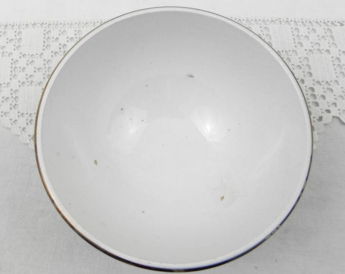 Antique Blue and White with Gold Gilt Frieze Farmhouse Ceramic Scalloped Sided Coffee Bowl from France, French Gilbert Café Bowl, Latte