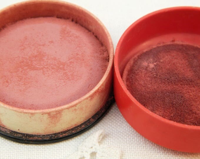Vintage French 1940s Rouge / Blusher Make Up Fard de Coty Rosé Cendré Number 5 Round Red Box with Powder Puff, Cosmetic Blush From France