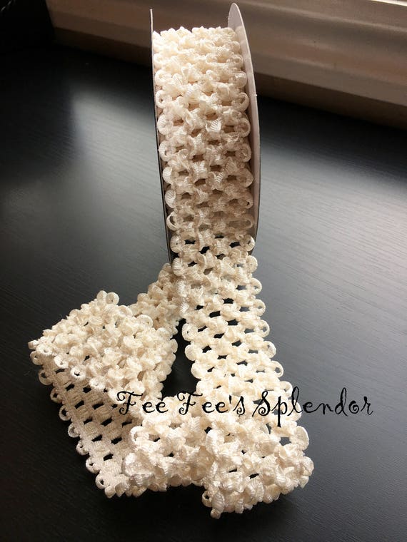 1.5 Crochet headband roll Stretch trim IVORY Cream
