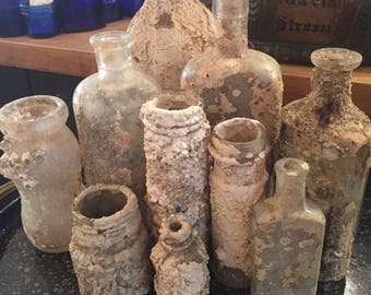Collection Vintage Bottles with Barnacles