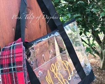 Clear stadium tote, Clear zipper bag, Stadium zippered bag, Gameday tote, Clear stadium bag with zipper