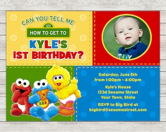 Sesame Street 1st Birthday Invitation - Printable File or Printed Invitations