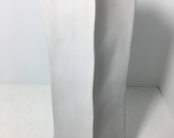 Vintage Off White Flat Tall Hexagonal Urn Vase