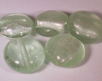 5 silver foil green of water 15mm lampwork beads