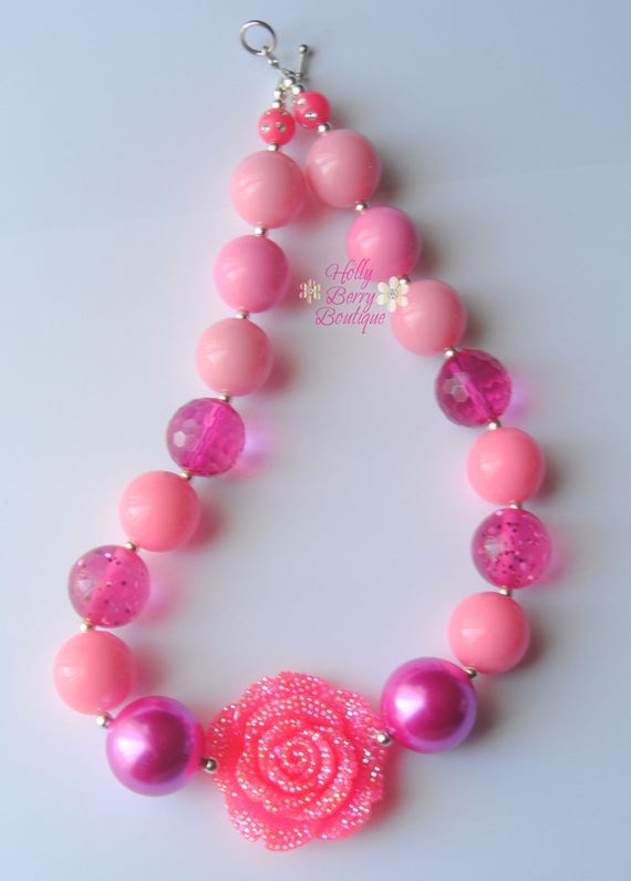 Pretty In Pink Rose Bubblegum Chunky Bead Necklace