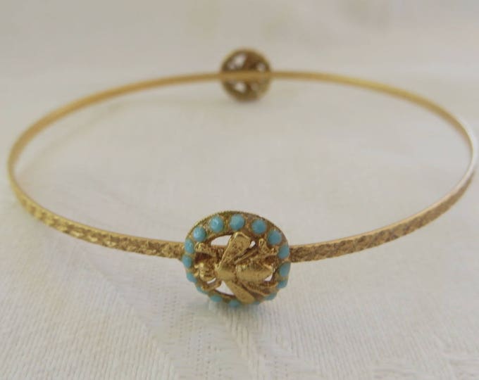 Bee Bangle Bracelet, Seed Turquoise Stones, Vintage Bee Jewelry, Bug Bracelet, Insect Jewelry