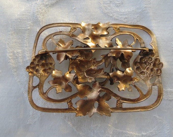 Art Nouveau Sash Pin, Vintage Nouveau Brooch, Grapes Leaves Florals, Vintage Jewelry