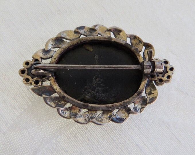Art Deco Brooch, Sterling Silver Marcasite & Onyx Brooch, Vintage Marcasite Pin