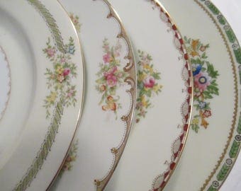Vintage Mismatched China Dinner Plates for Garden Party, Wedding China, Dinner Party,Weddings,Bridal Luncheon,Showers - Set of 4