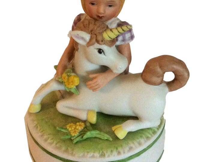 Unicorn Gift For Children, Music Box, Vintage Aldon Ceramic , Gift For Her, Gift For Little Girl