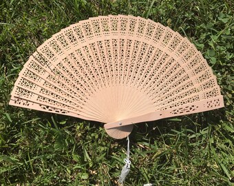 Sandelwood Fan for Wedding, 8" Hand Fan, Ivory Tan Natural Wood Fan, Outdoor wedding, Beach wedding, Wedding Favor, Party Favor, Ceremony