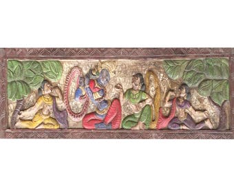 Antique Vintage Headboard Krishna Enjoying with Radha Headboard Wall Sculpture, Yoga, mediation Altar Decor CYBERWeek Sale