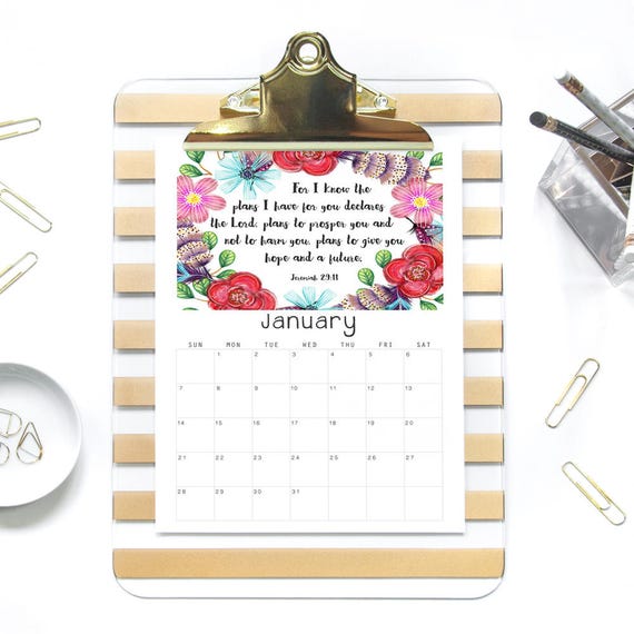 Bible Verse Calender 2018 Printable PDF Inspirational