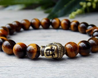 Men's Tiger Eye Bracelet, Men's Buddha Bracelet, Men's Gemstone Bracelet, Gift for Him, Men Bracelets