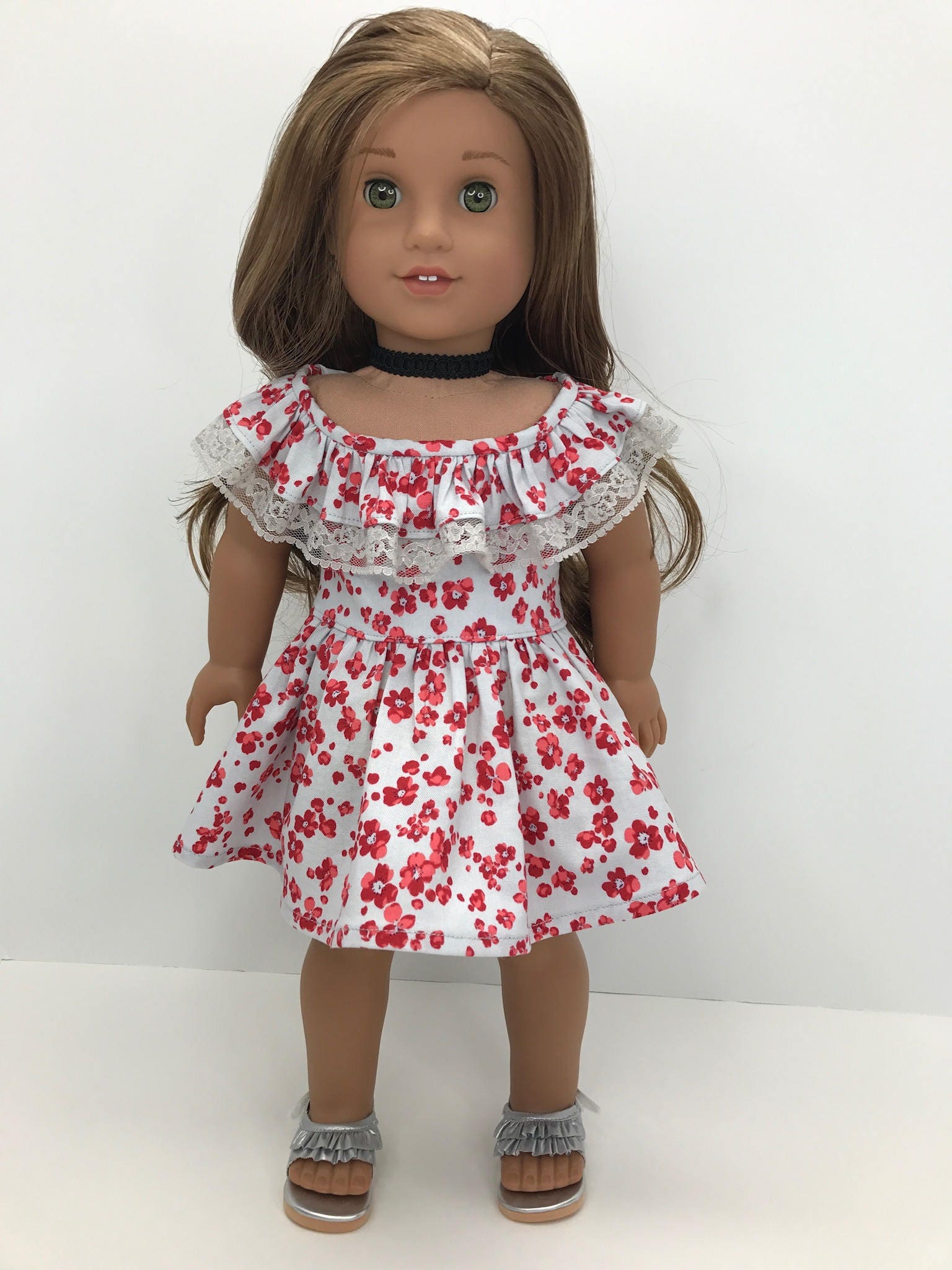 18 inch doll clothes Pretty Ruffle neckline dress in light