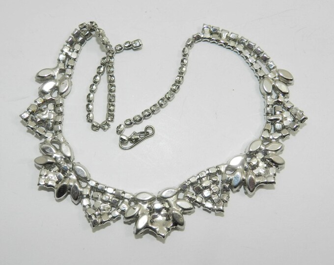 Schreiner? Vintage Dazzling Crystal Clear Rhinestone Glass Bib Necklace Stunning Bridal Statement Necklace Vintage Wedding Jewelry