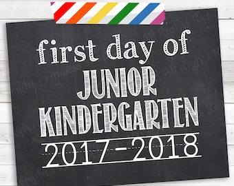 First Day of Junior Kindergarten, White on Chalkboard First Day School, 1st Day School, First Day, Printable Sign, First Day School, 8x10