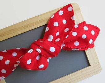 rockabilly head scarf - red white polka dot head wrap - retro bandana - womens hair scarf - bow top knot headband - rosie the riveter